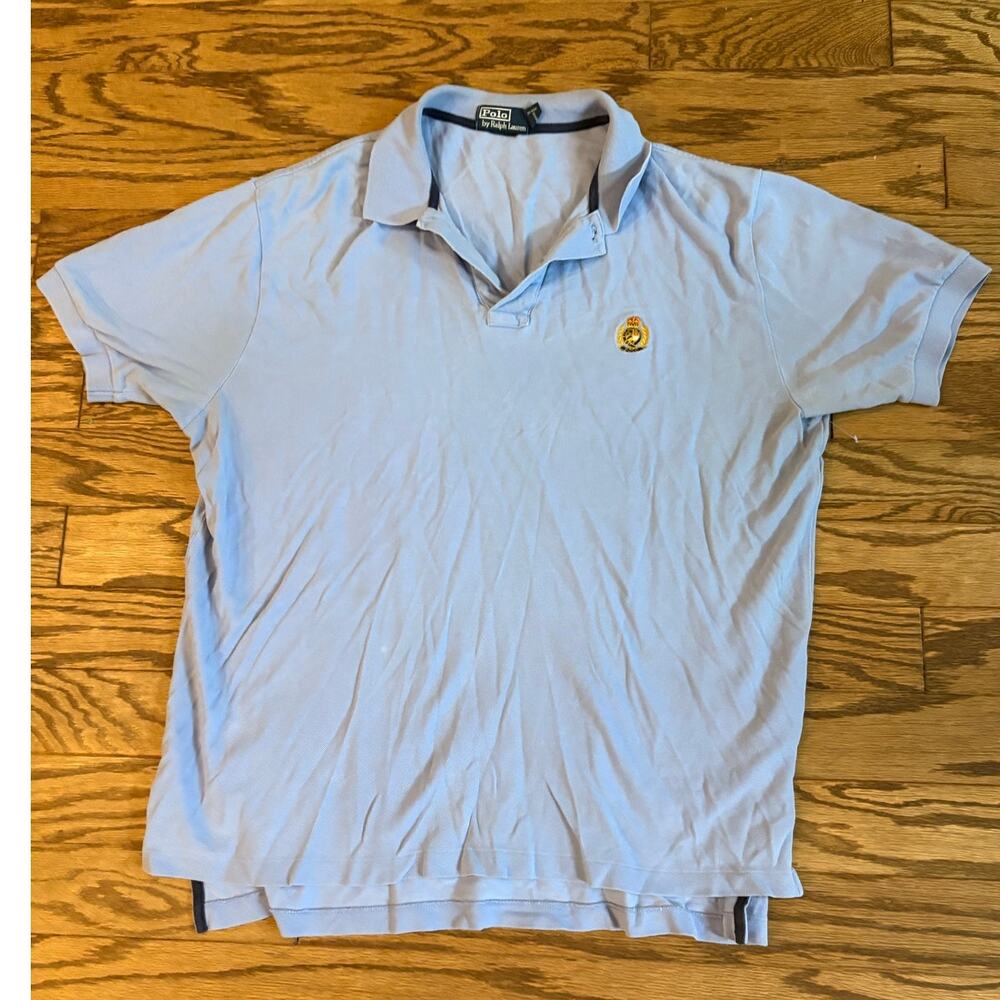 VTG Polo Ralph Lauren Mens XL Blue  Short Sleeve‎ Shirt with Crest Logo Late 80s